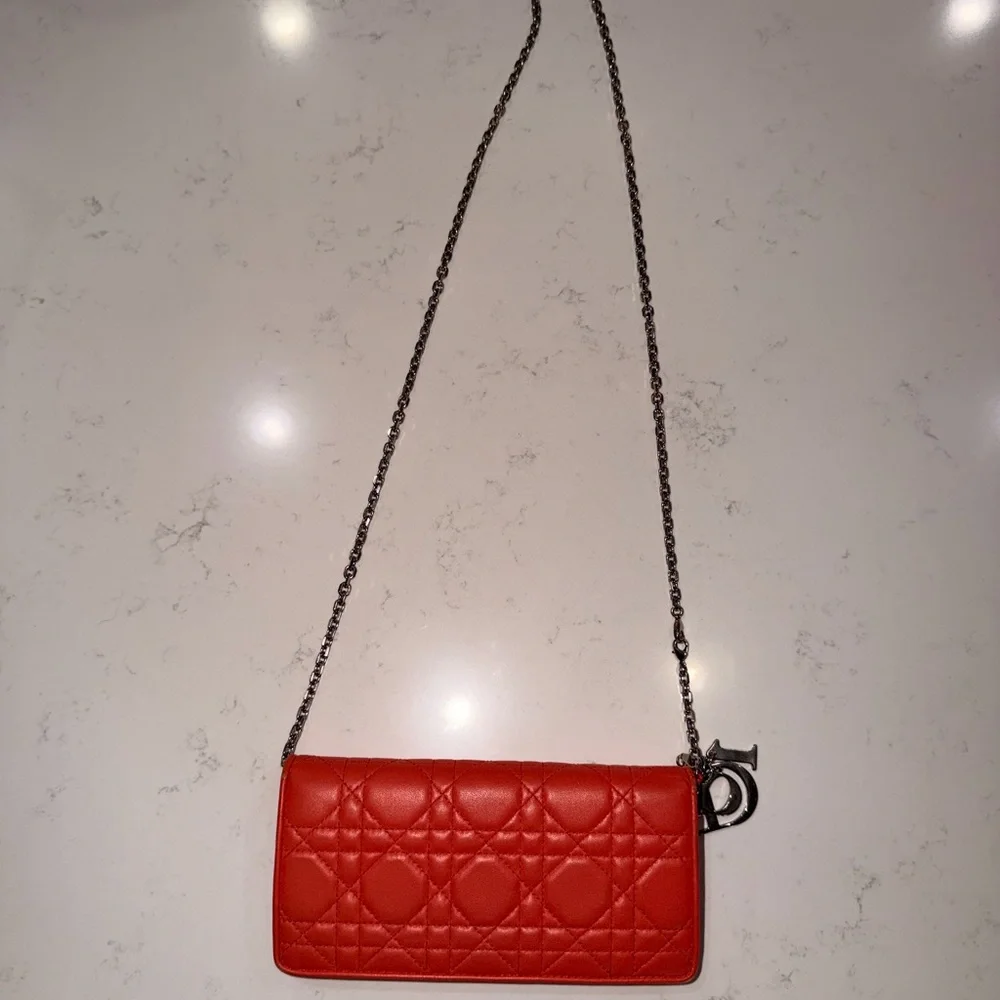 Christian Dior Lady Dior Cannage Patent Leather Long Wallet Tricolor